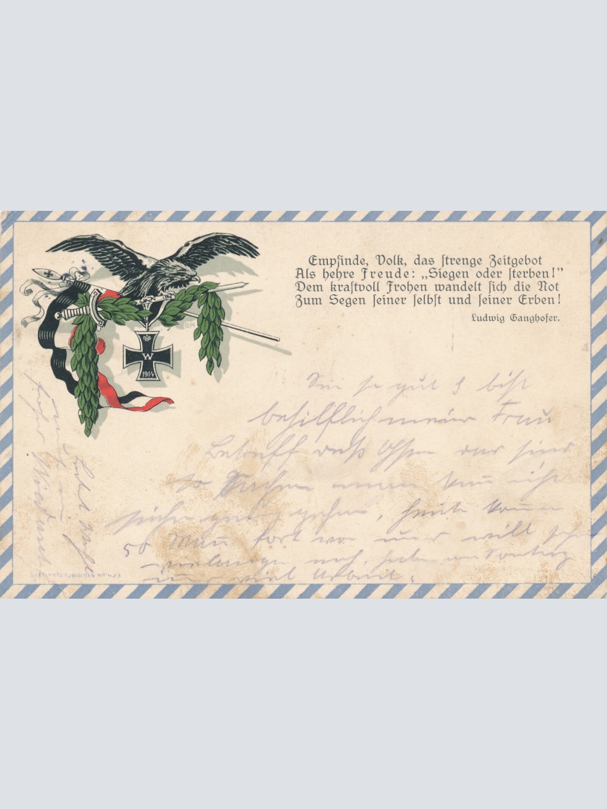 AK Adler mit Schwert und Schwarzen Kreuz Militaria Ansichtskarte (14618)