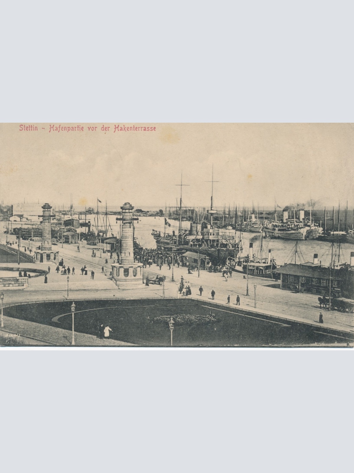 AK aus Stettin Hafenpartie vor der Hakenterrasse Polen Ansichtskarte (14569)