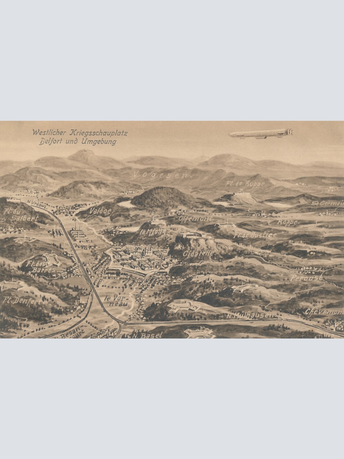 AK Westlicher Kriegsschauplatz mit Zeppelin Militaria Ansichtskarte (14621)