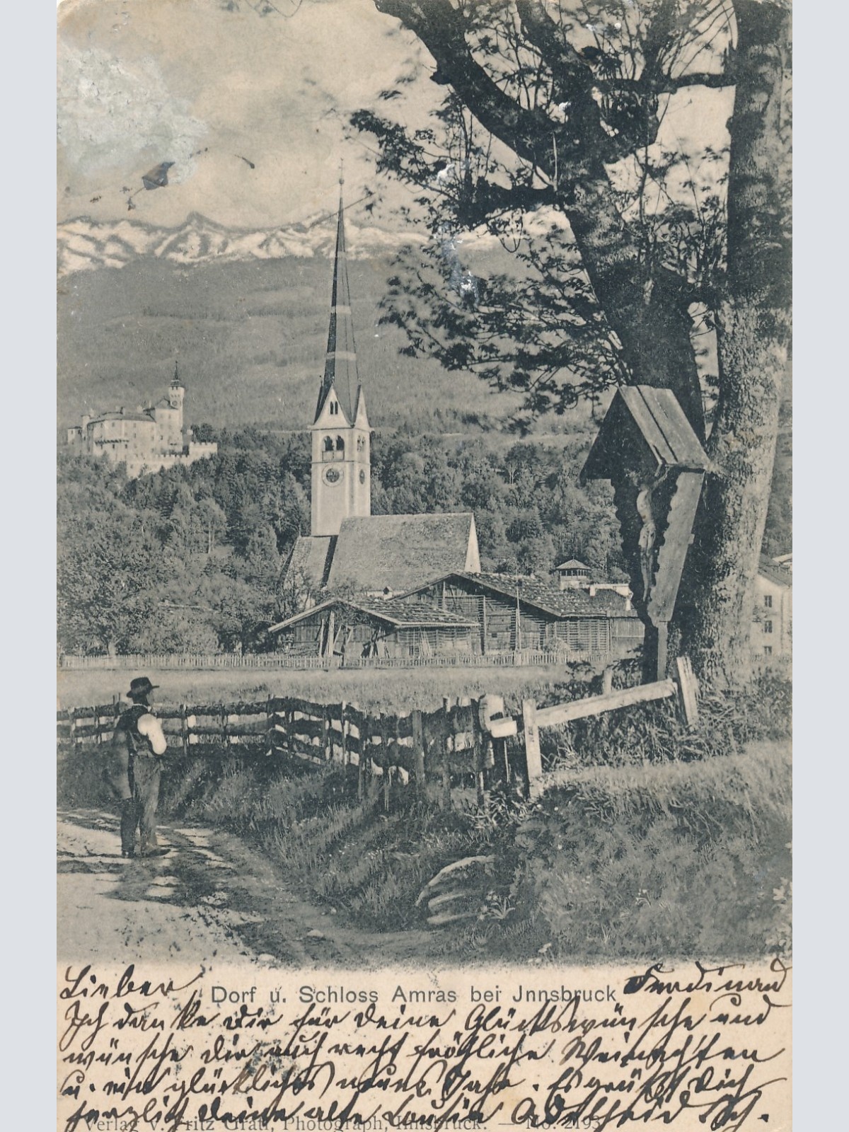 AK aus Innsbruck Dorf und Schloss Amras Ansichtskarte (14681)