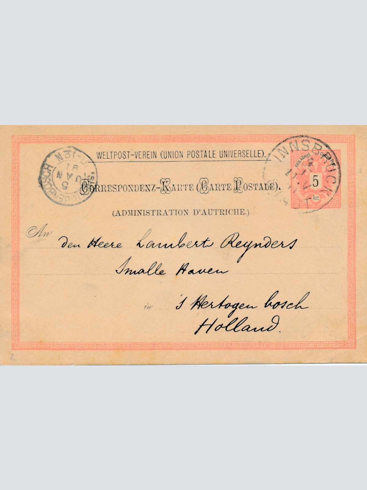 5 Kreuzer Ganzsachen - Karte aus Innsbruck Stadt Ansichtskarte (14937)