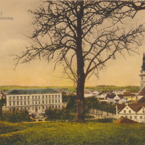 AK aus Ried Gymnasium und Pfarrkirche Oberösterreich Ansichtskarte (15028)