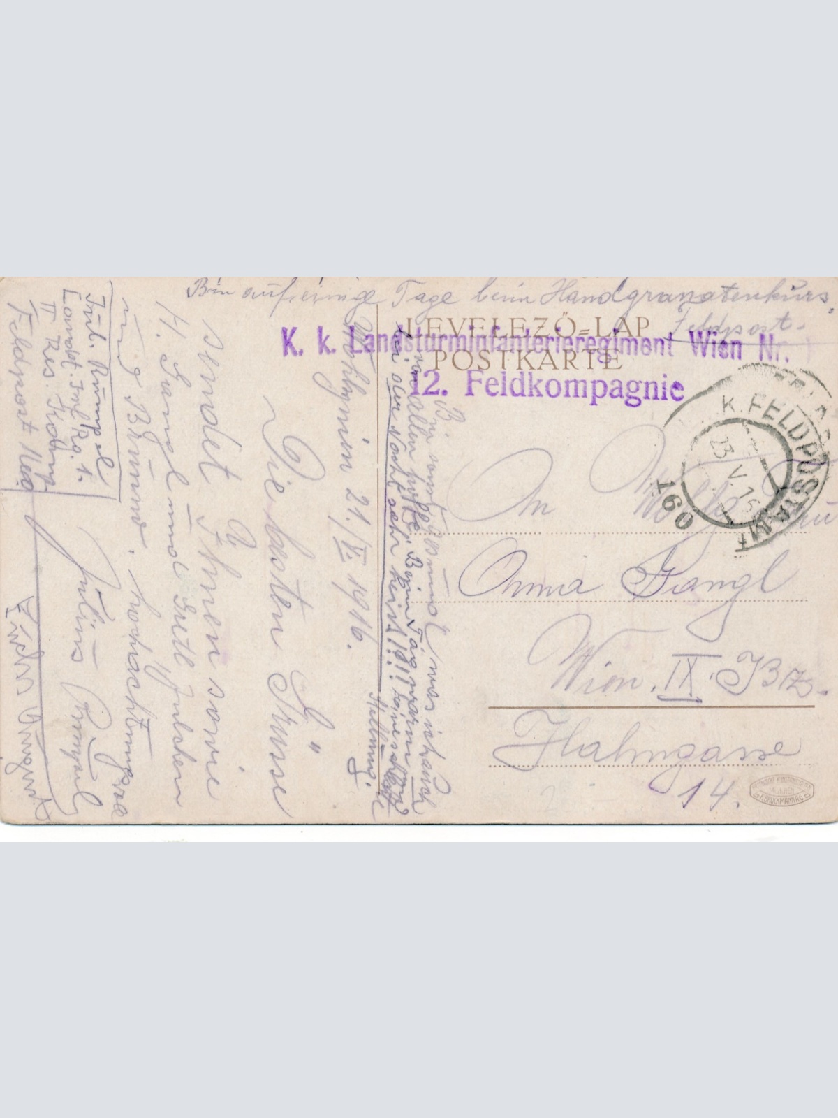AK Feldpostkarte 160 K.K Landsturm Inf. Reg Nr 12 Feldkomp Ansichtskarte (14902)
