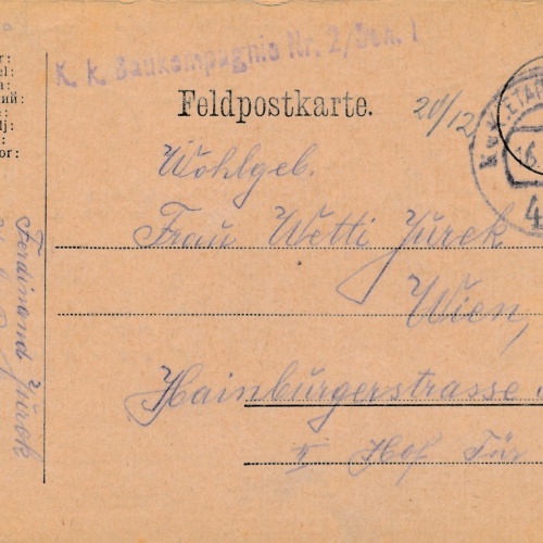 Feldpoststempel 234 K.u.K. Inf. Reg Nr. 14 2/XXV Marschkomp. Blaudruck (14939)