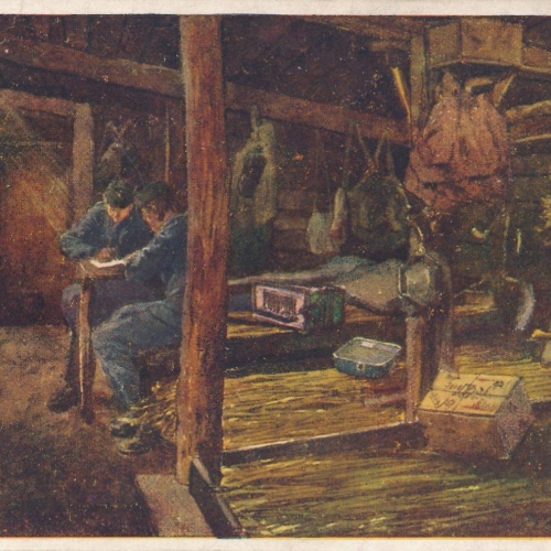 AK Soldaten in der Unterkunft Feldpost Nr. 57  Militaria Ansichtskarte (14973)