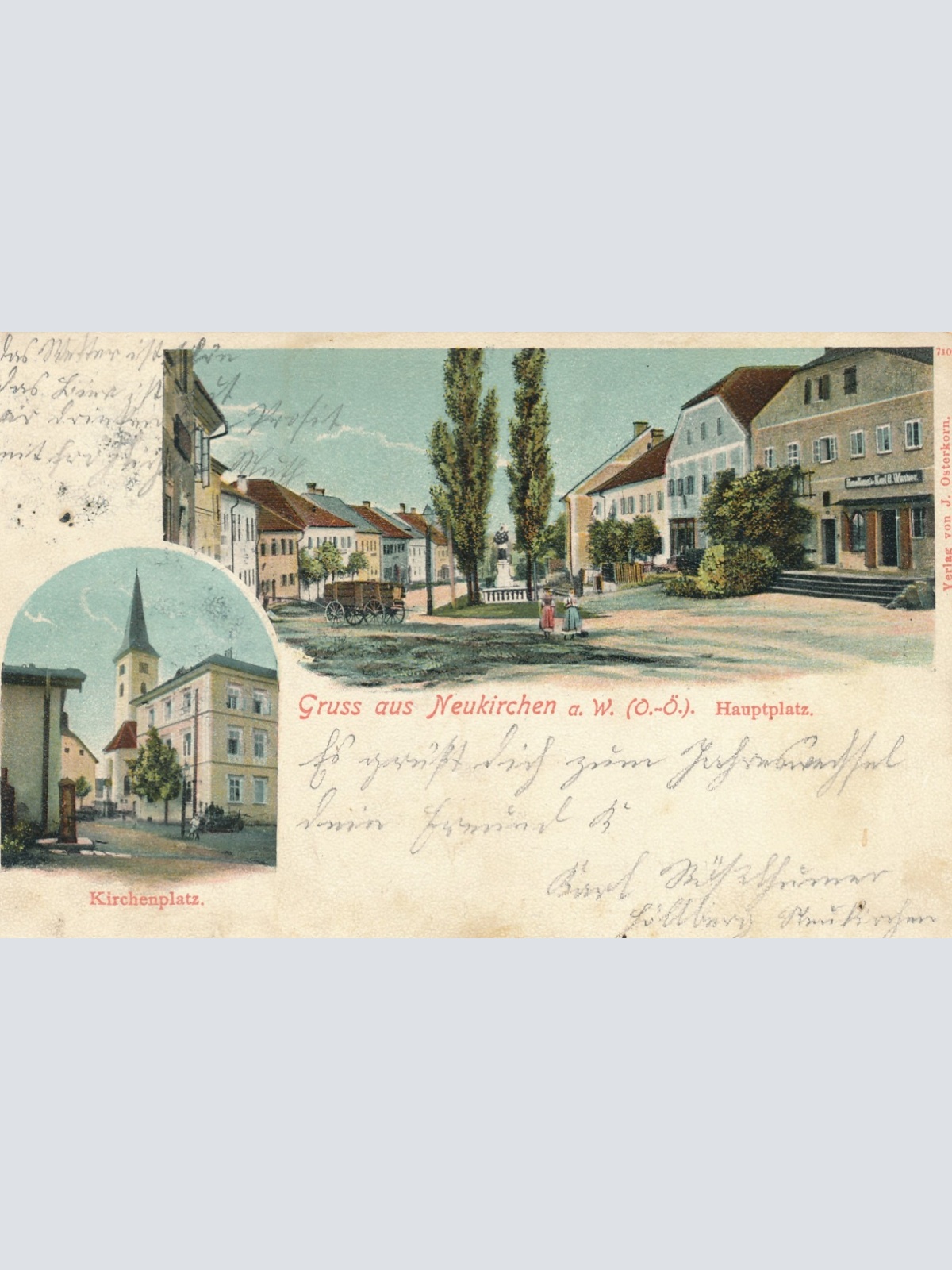 AK gruss aus Neukirchen mit Hauptplatz OÖ Ansichtskarte (15330)