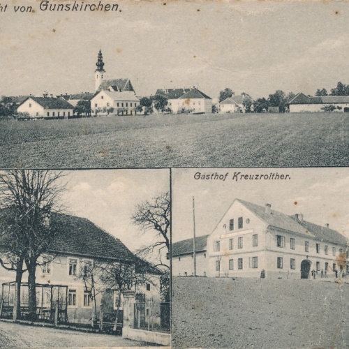 AK aus Gunskirchen mit Gasthof Kreuzroither Oberösterreich Ansichtskarte (15349)