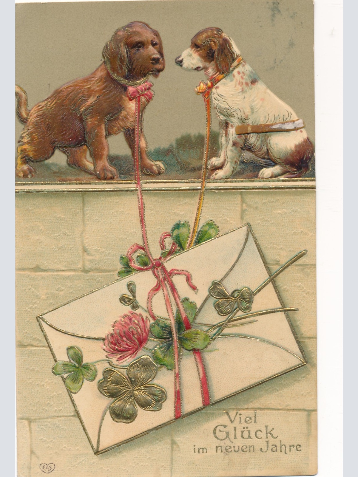 Glückwunsch - Präge - Karte viel Glück im neune Jahre mit Dackel (15708)