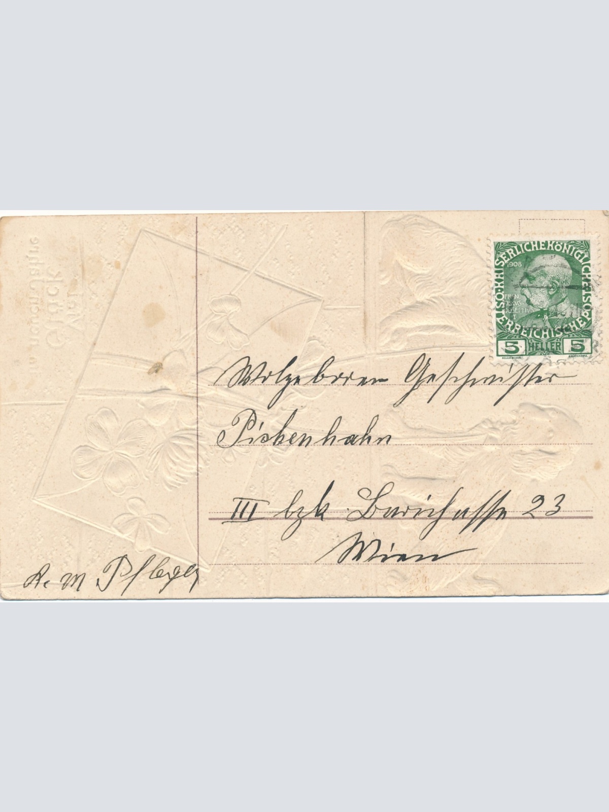 Glückwunsch - Präge - Karte viel Glück im neune Jahre mit Dackel (15708)