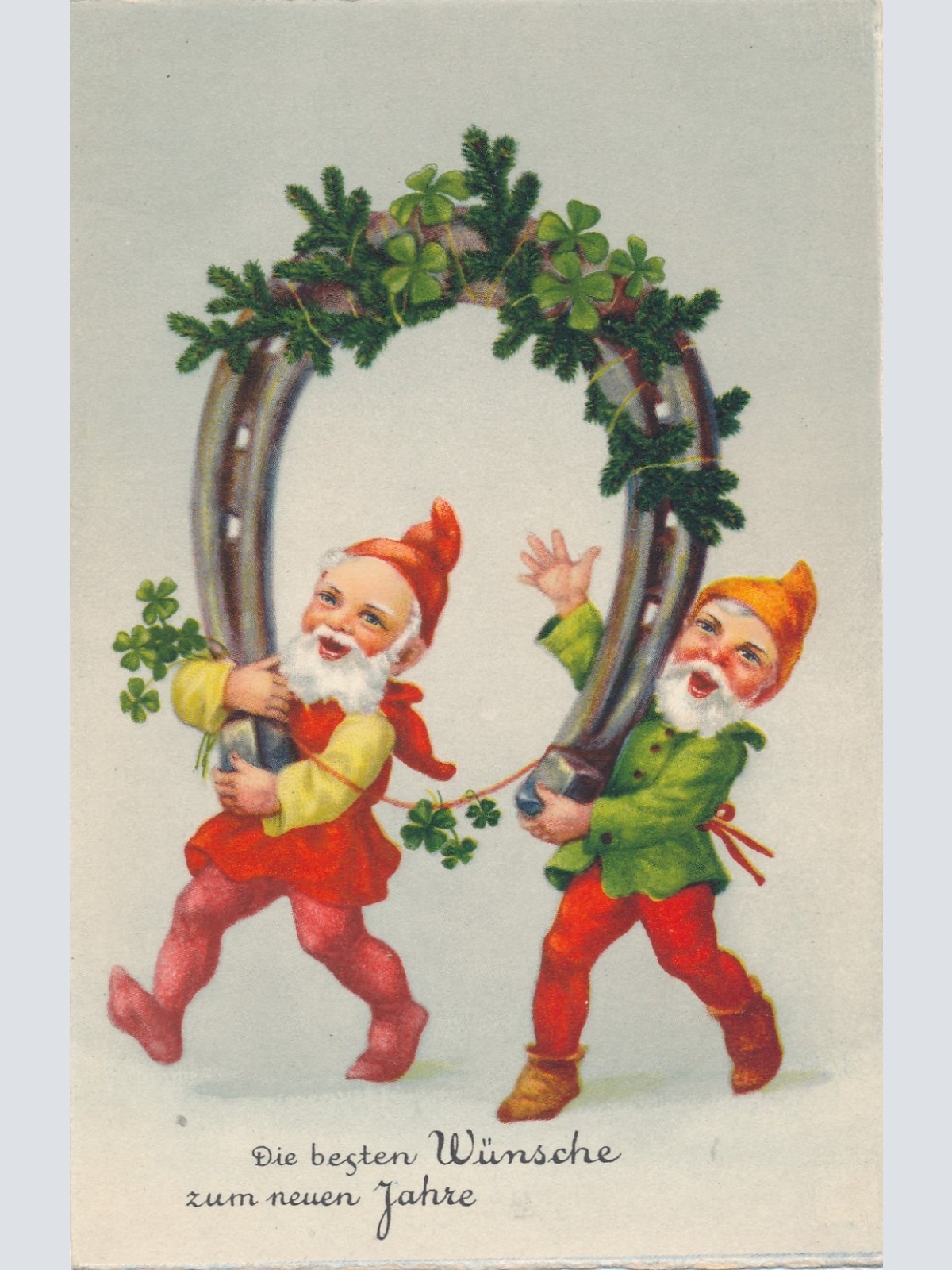 AK Frohe Ostern Zwerge mit Hufeisen Ansichtskarte (15785)