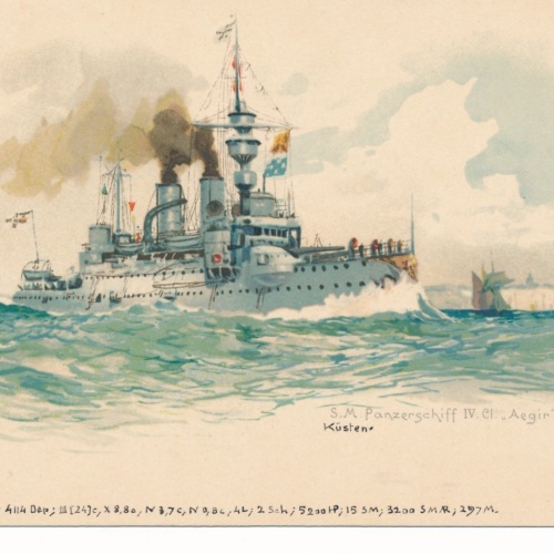 Litho - Karte vom S.M Panzerschiff IV Ci Aegir bei Arcona Ansichtskarte (15786)