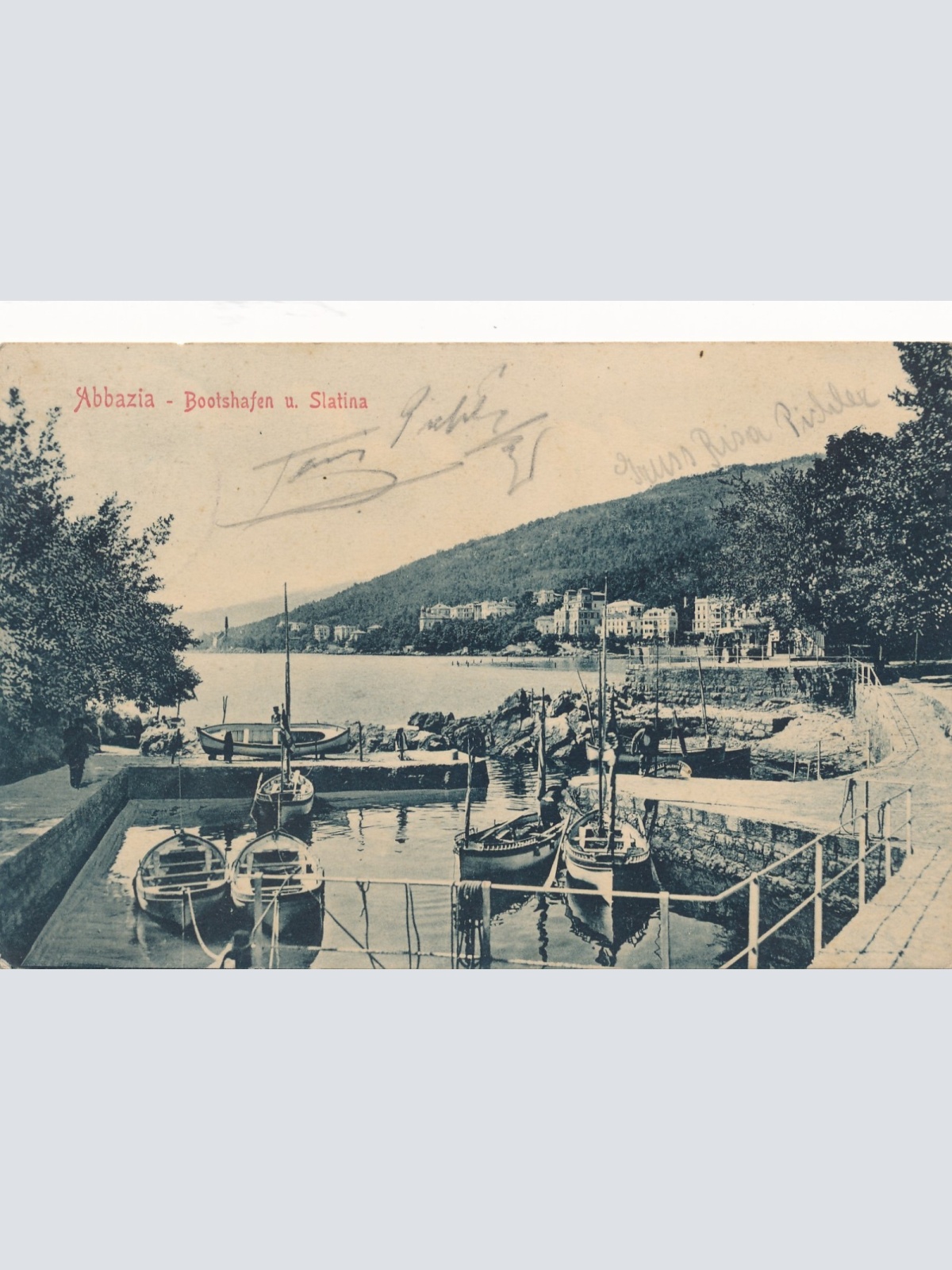 AK aus Abbazia Bootshafen und Slatina Italien Ansichtskarte (16246)