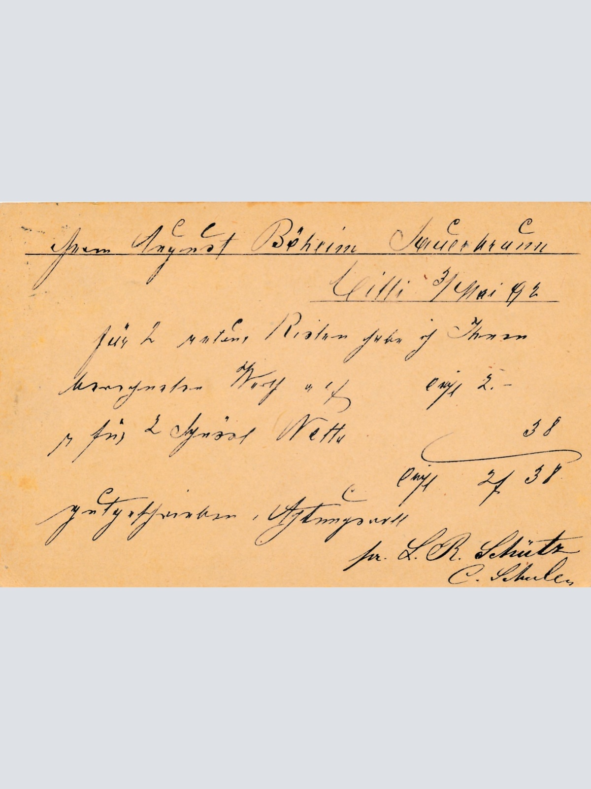 2 Kreuzer - Ganzsachen - Karte aus Cilli (16219)