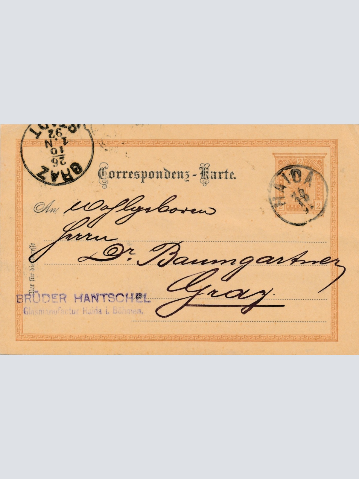 2 Kreuzer - Ganzsachen - Karte aus Haida (16218)