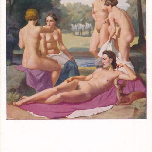 HDK Karte Das Bad der Diana Nackte Frau Akt Busen Ansichtskarte (16190)