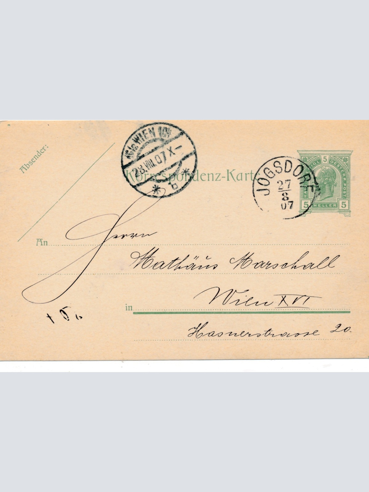 5 Heller Ganzsachen - Karte aus Jogsdorf (16287)