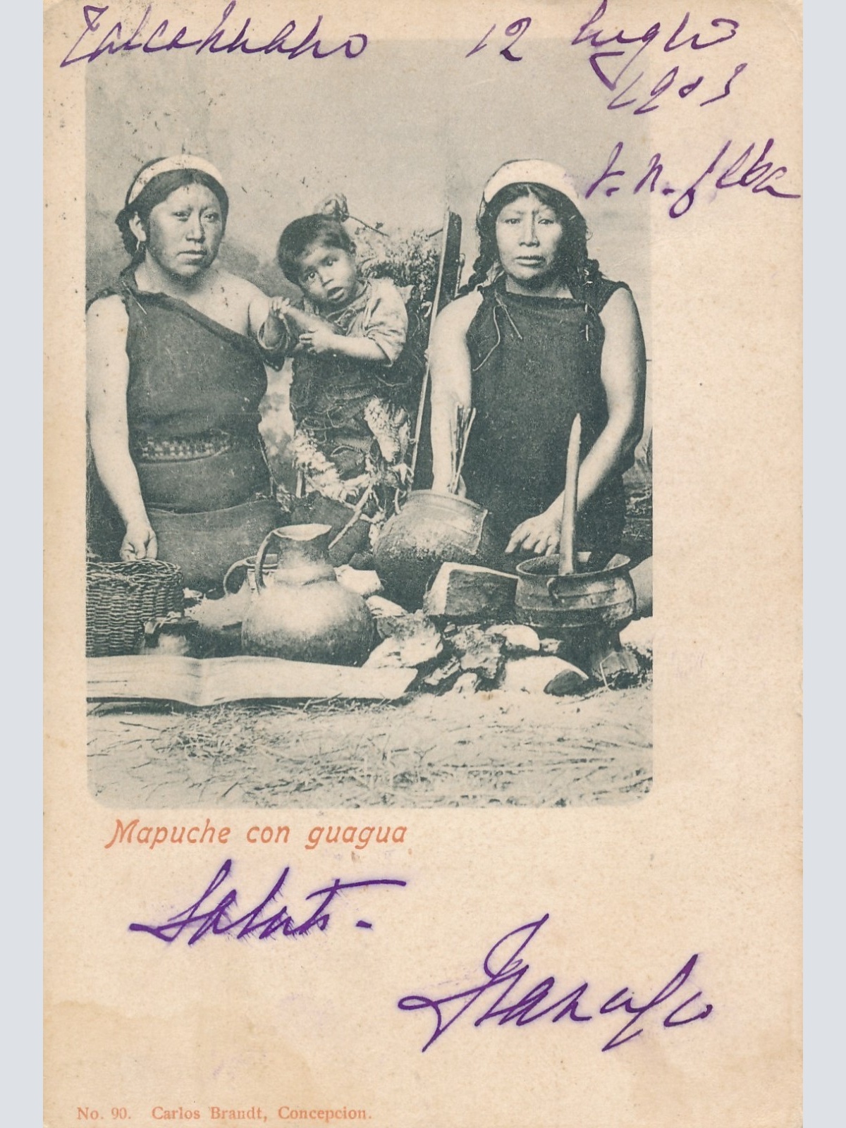 AK Annodazumals Mapuche con guagua zwei Frauen mit Kind Ansichtskarte (15749)