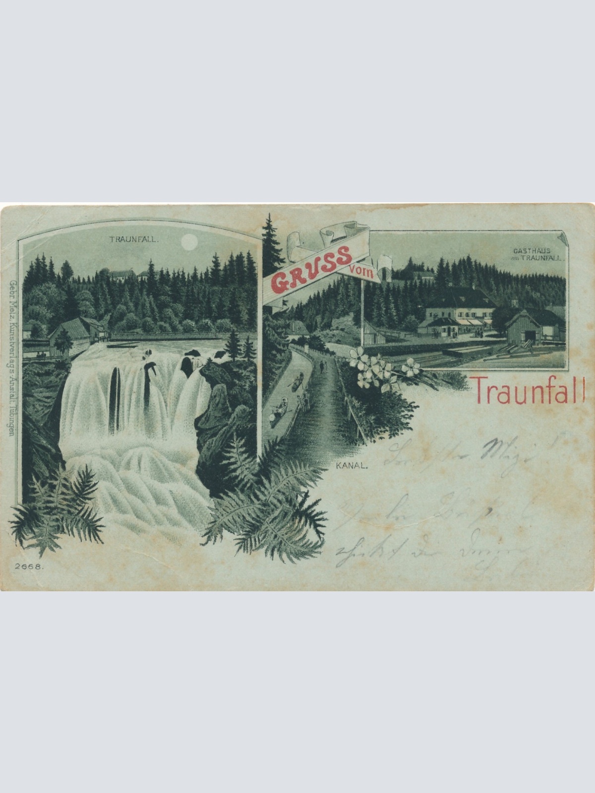 Mondschein - Litho - Karte gruss vom Traunfall OÖ Ansichtskarte (15263)