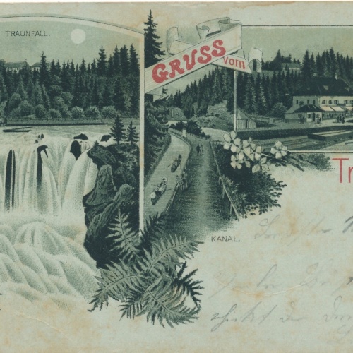Mondschein - Litho - Karte gruss vom Traunfall OÖ Ansichtskarte (15263)