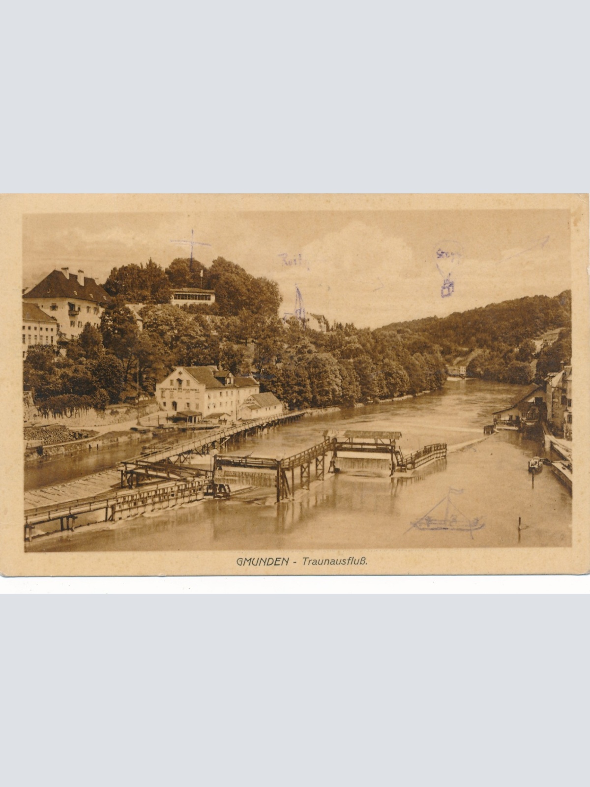 AK aus Gmunden Traunausfluß Oberösterreich Ansichtskarte (15680)