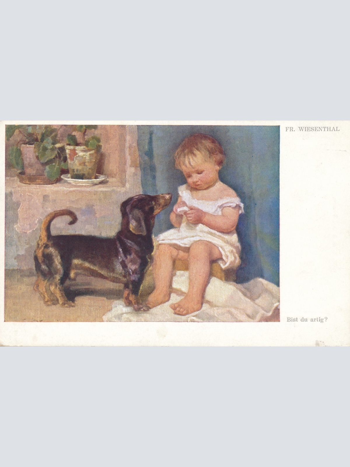 AK Bist Du Artig Baby mit Dackel Ansichtskarte (15709)