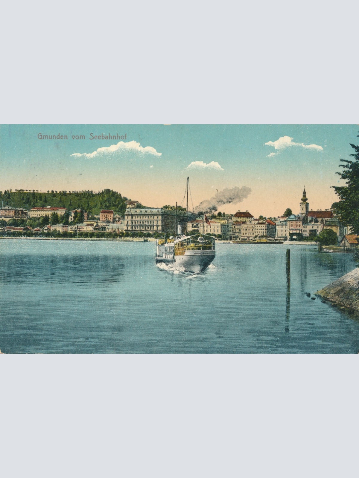 AK aus Gmunden Seebahnhof mit Dampfer Oberösterreich Ansichtskarte (15399)