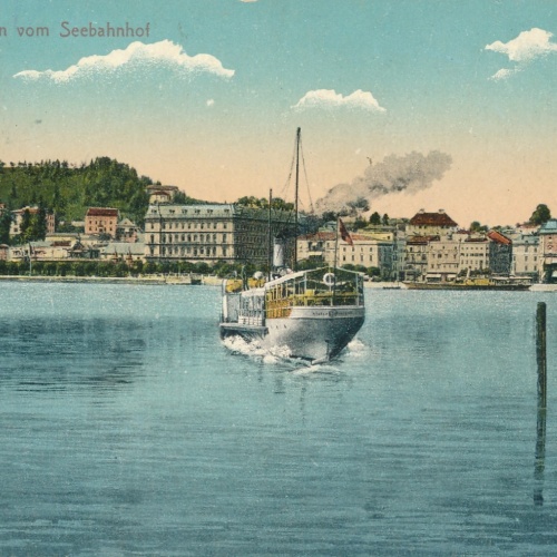 AK aus Gmunden Seebahnhof mit Dampfer Oberösterreich Ansichtskarte (15399)