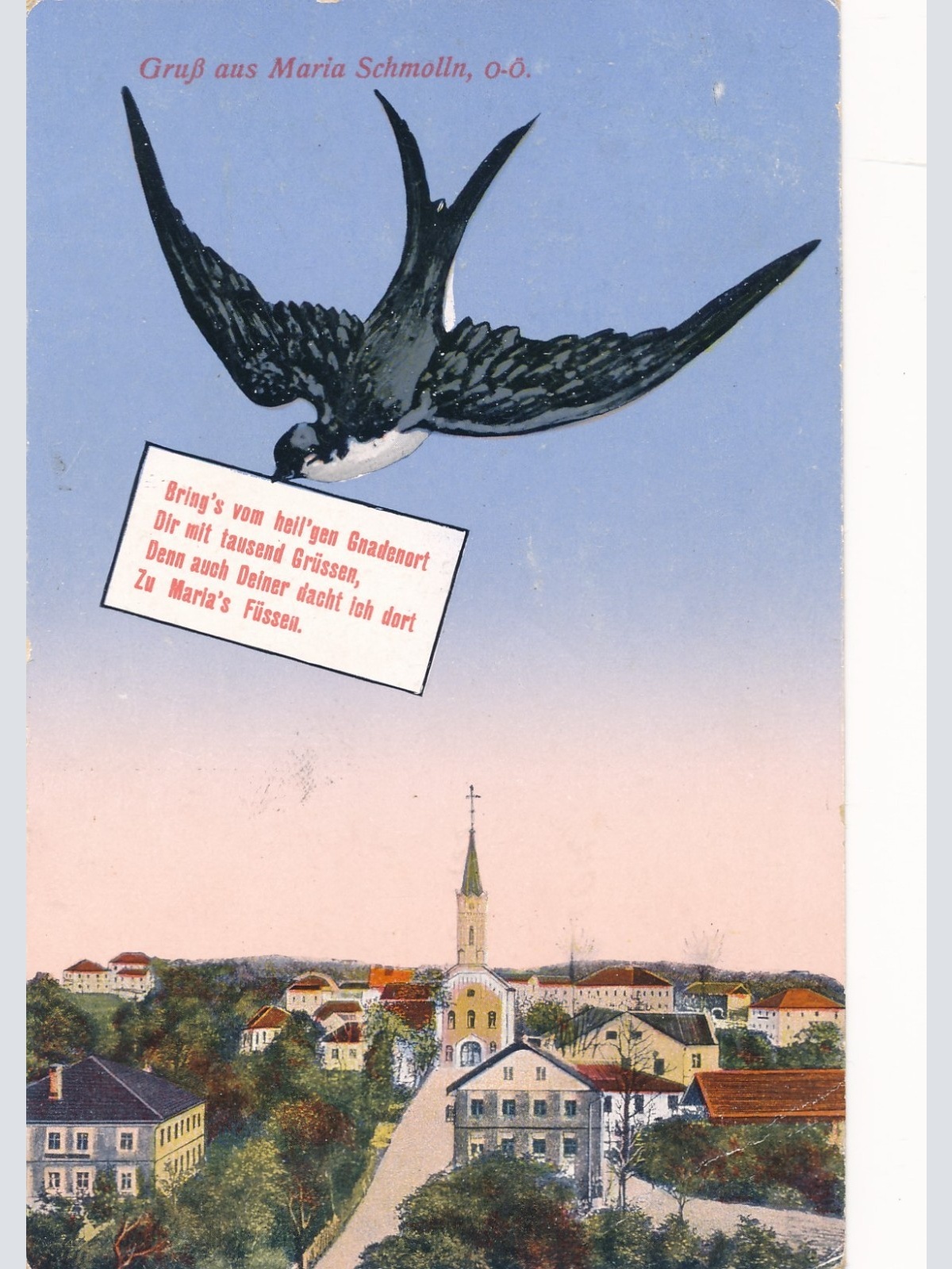 AK aus Maria Schmolln mit Schwalbe Oberösterreich Ansichtskarte (15553)