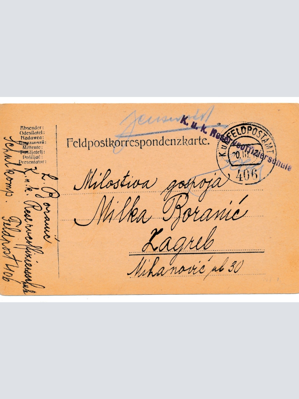 Feldpostkarte Nr. 406 K.K Reserveoffizierschule (16338)