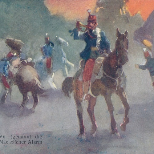 AK Militaria Honved Husaren Rote Teufel Nächtlicher Alarm Ansichtskarte (16492)