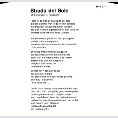 7", Single Rainhard Fendrich - Strada Del Sole