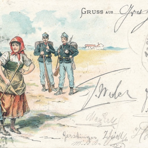 AK aus Militaria Soldaten mit Frau gruss aus Graz Ansichtskarte (16744)