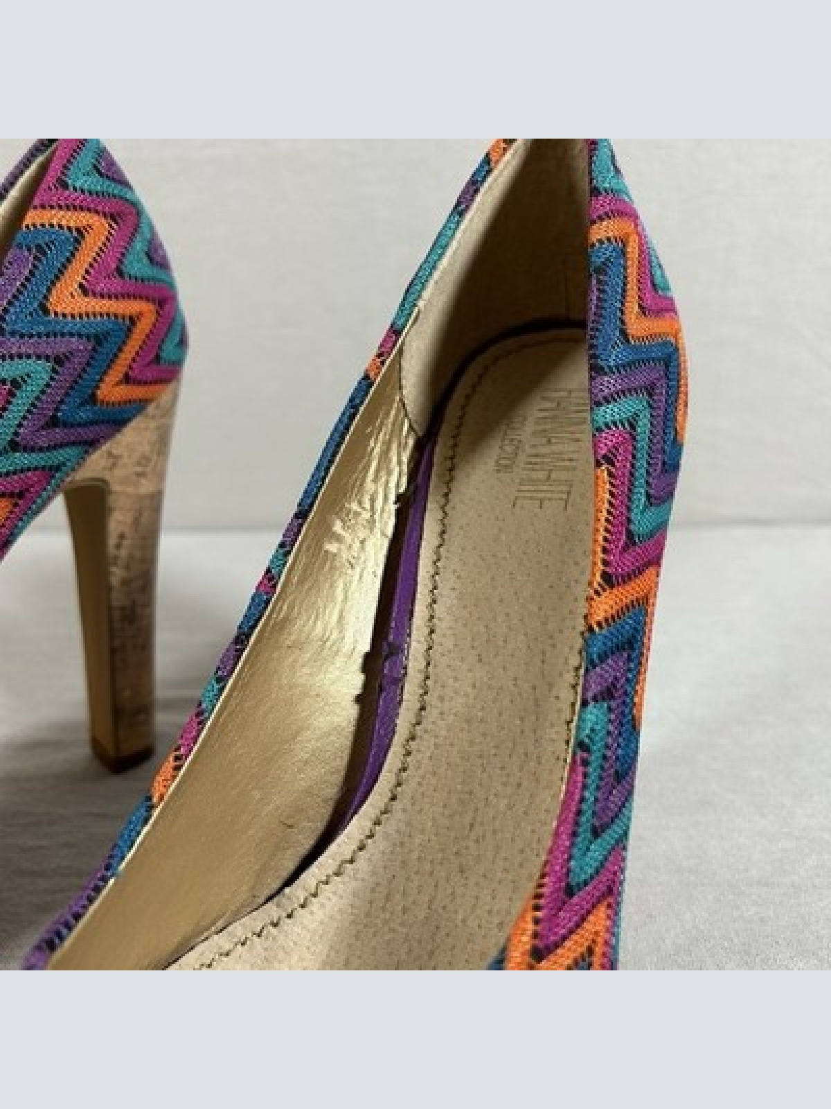 Hanna White Collection Peeptoe Pumps Bunt Größe 41 13cm Absatz Vintage Dressing