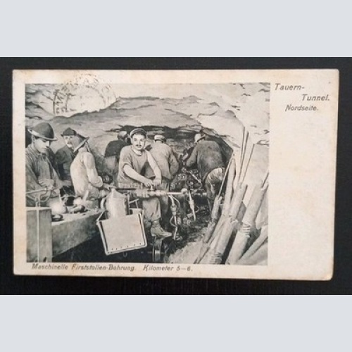 Tauerntunnel Nordseite Bergbau  Männer Maschinelle Firststollenbohrung Gr K