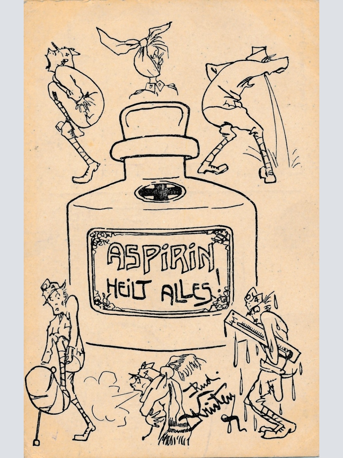 AK Aspirin heilt alles mit Soldaten Ansichtskarte (16884)