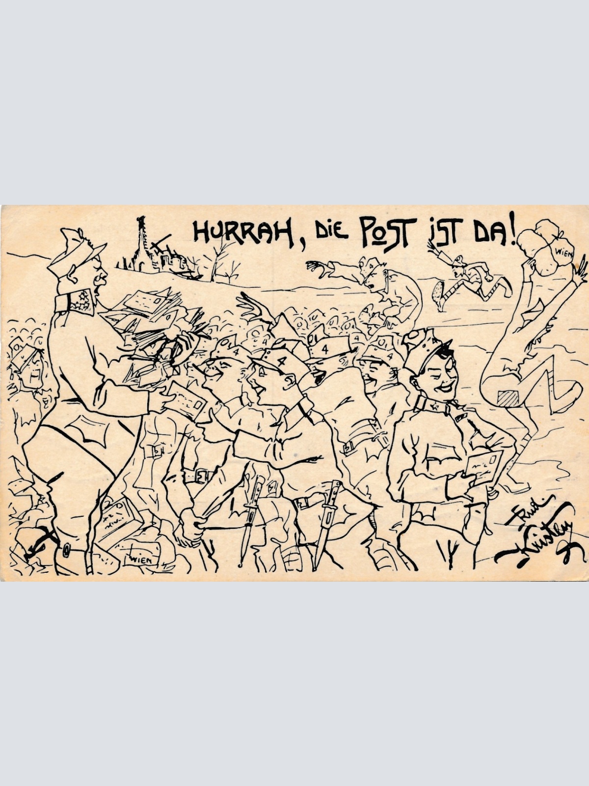 AK Hurrah die Post ist da !!! mit Soldaten Ansichtskarte (16882)