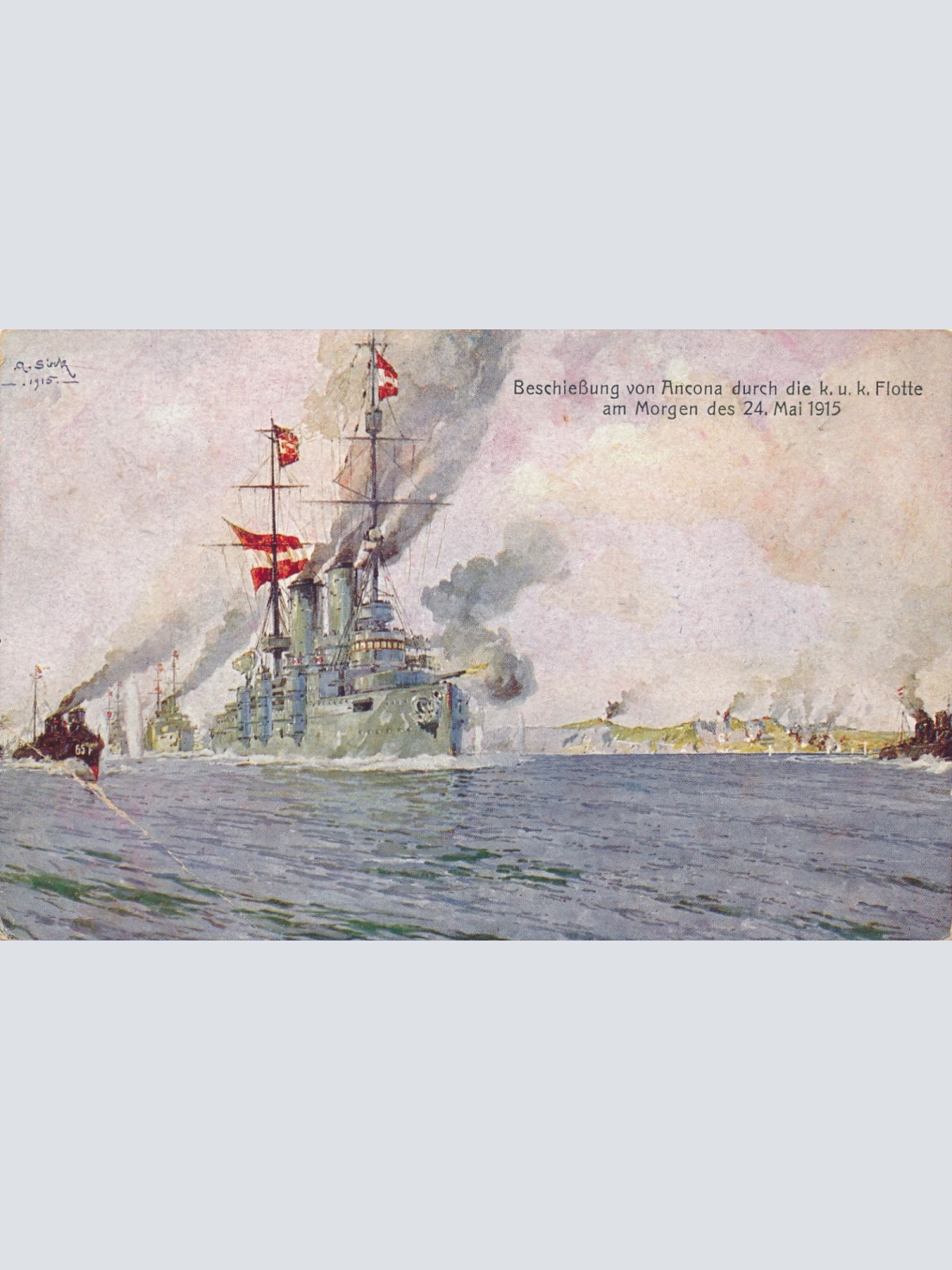 AK Beschießung von Ancona durch die kuk Flotte 1915 Ansichtskarte (16893)
