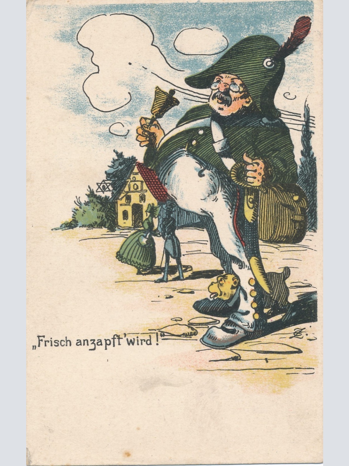 AK Frisch anzapft wird mit Soldat und Säbel Ansichtskarte (16881)