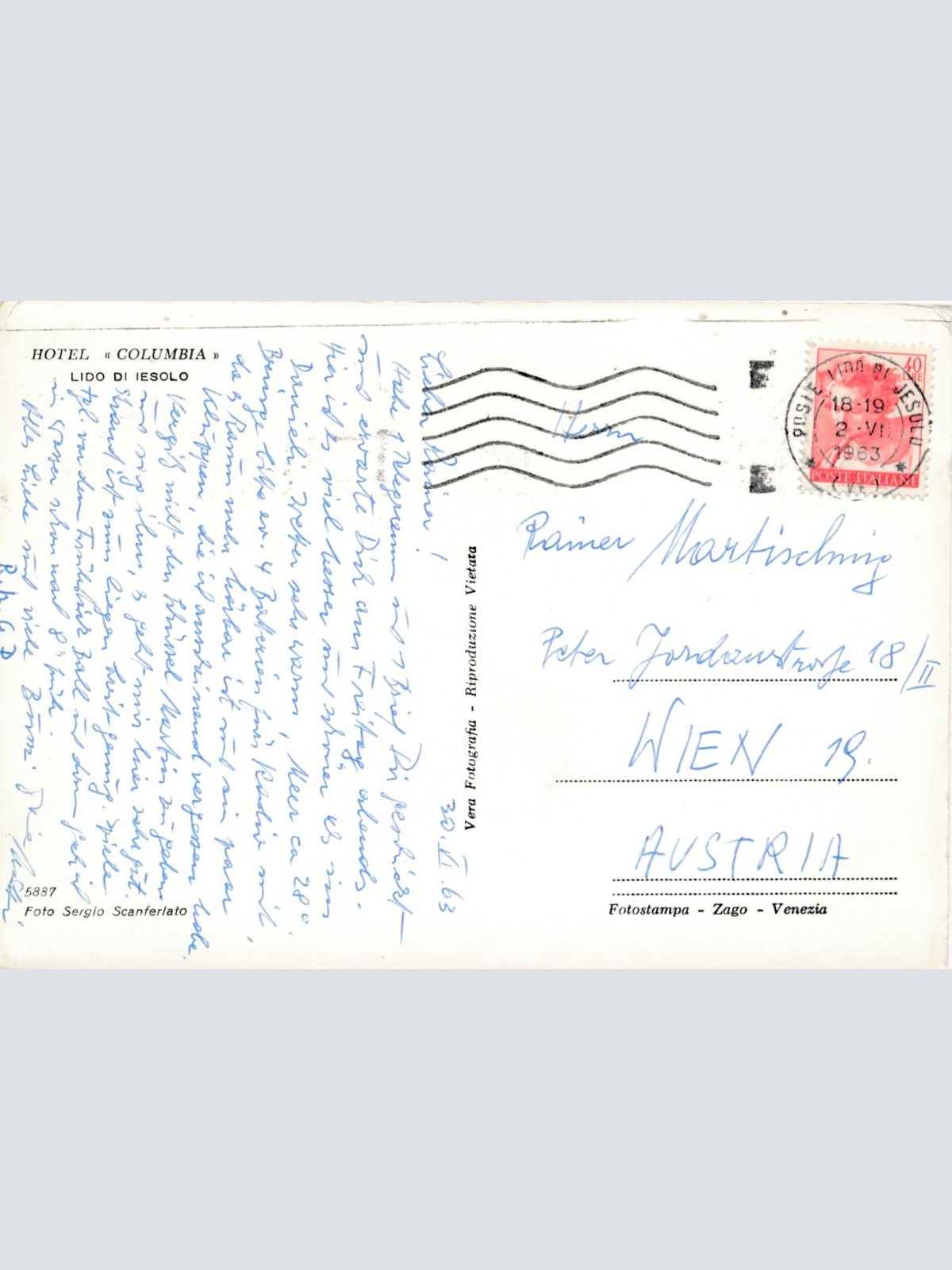 AK aus Lido di Iesolo Hotel Columbia Italien Ansichtskarte (17101)