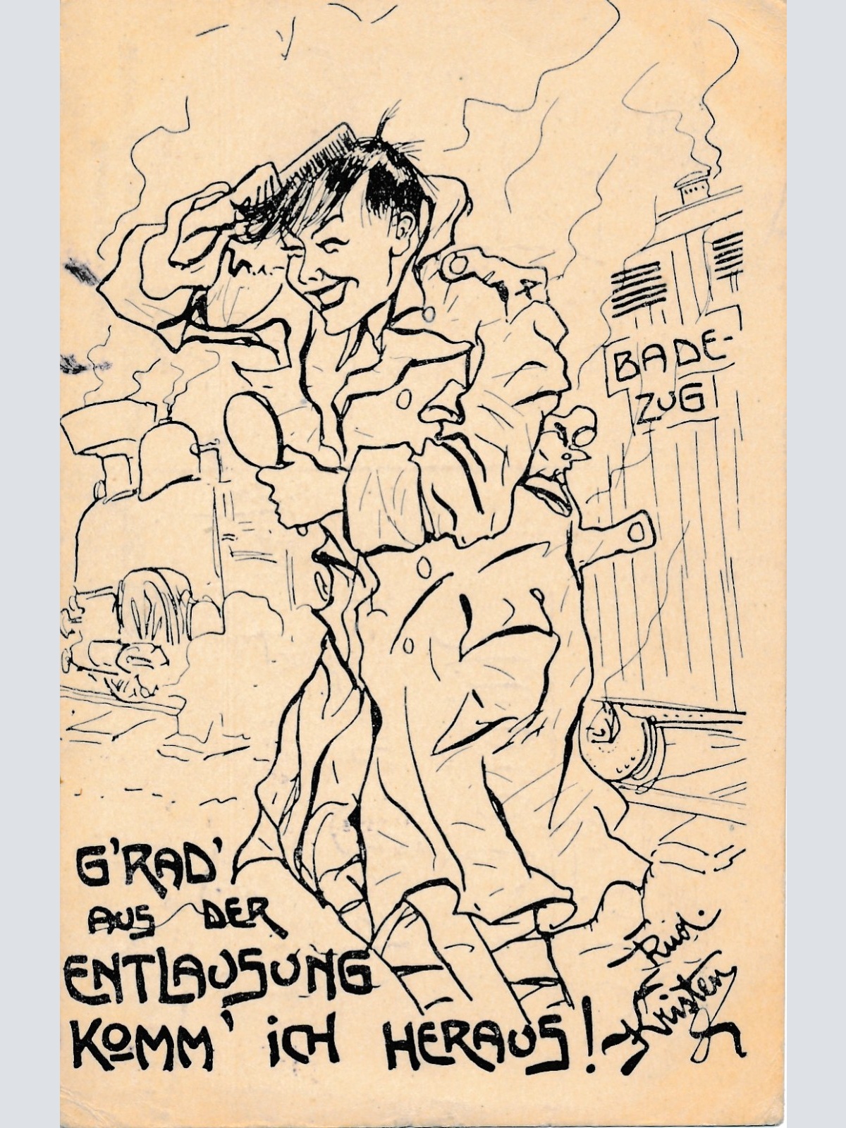 AK Militaria grad aus der entlassung komm ich heraus Ansichtskarte (16962)