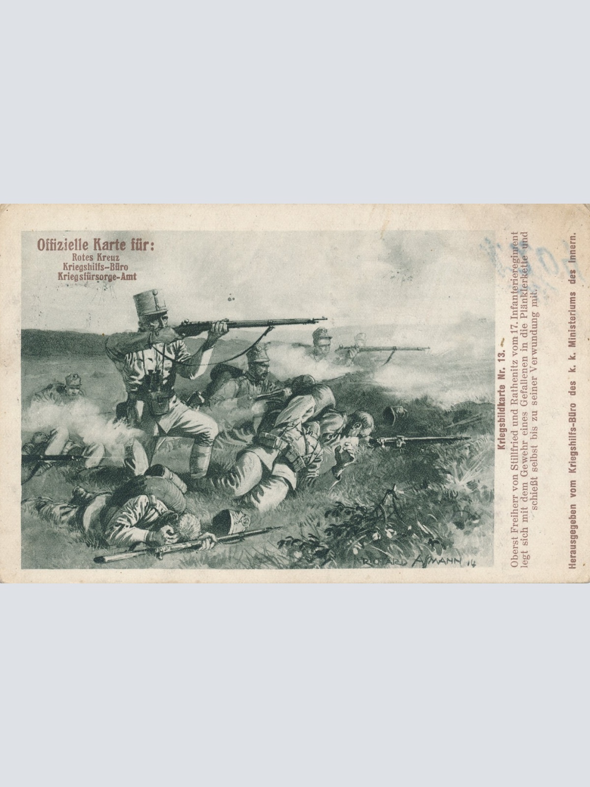 Rot Kreuz - Karte Militaria Kriegsbildkarte Nr. 13 Soldaten im Gefecht (17016)