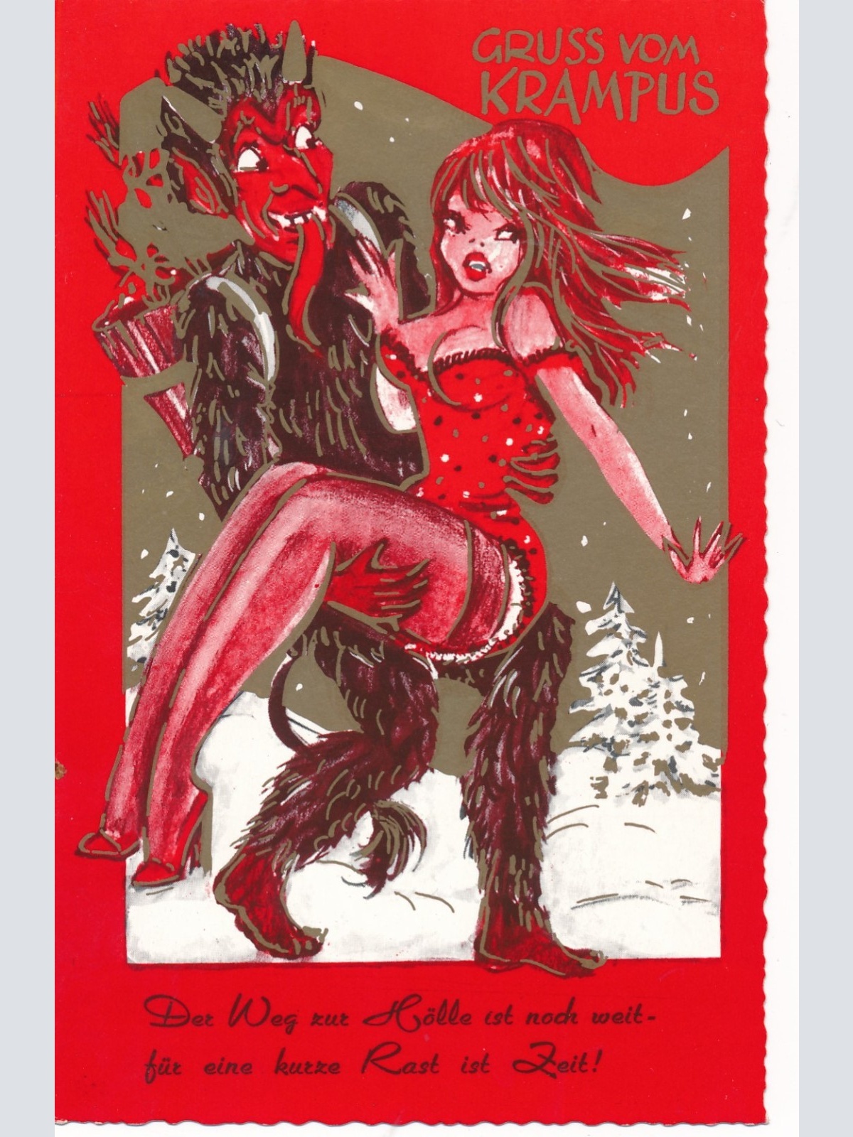 AK Gruss vom Krampus mit Krampusine Ansichtskarte (17142)