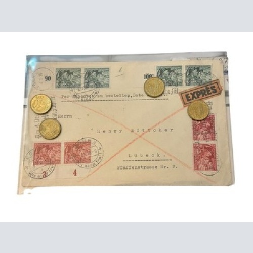 Express Brief Deutsches Reich  Eger Lübeck Propaganda Zensur Beleg Samoa Marke