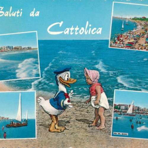 AK Saluti da Cattolica mit Donald Duck Italien Ansichtskarte (17093)