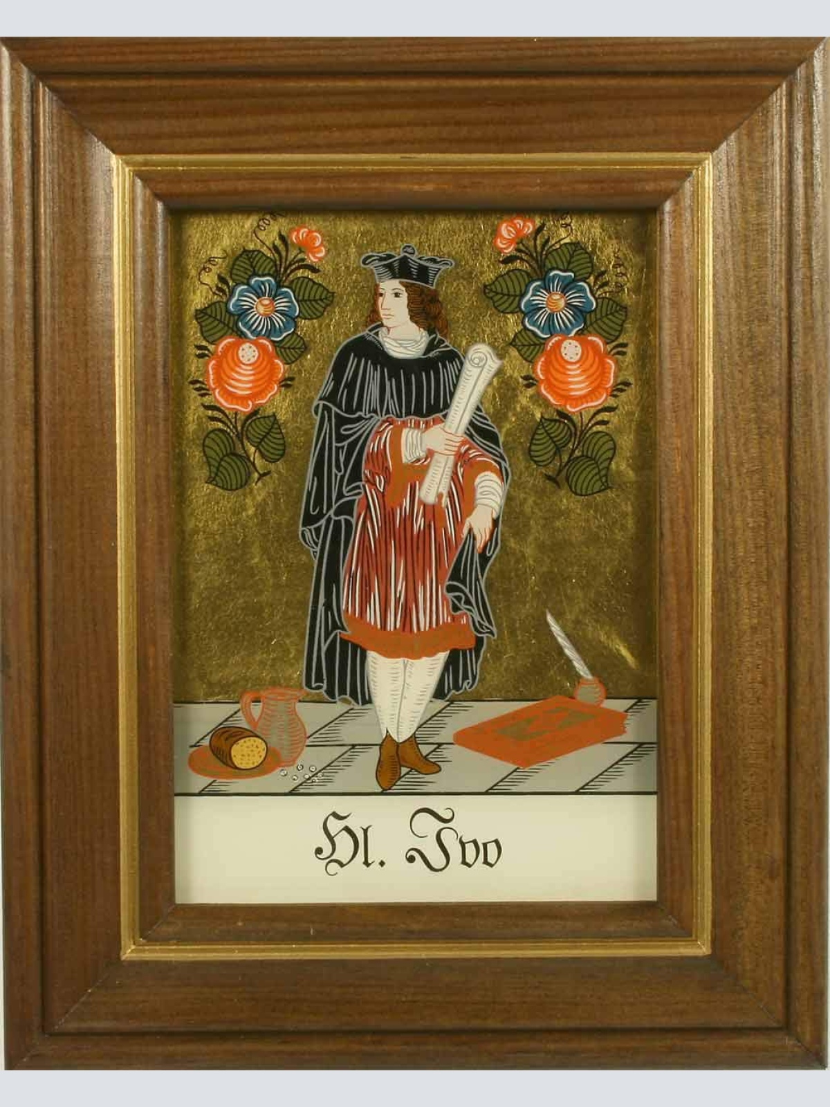Hinterglaswerkstätten - Hinterglasbild/Patronatsbild Hl. Ivo mit braun