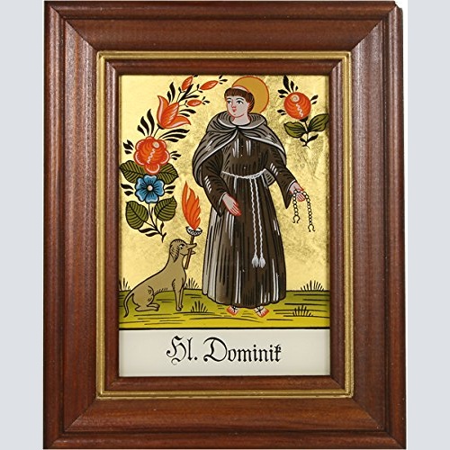 Hinterglaswerkstätten - Hinterglasbild/Patronatsbild Hl. Dominik mit braun