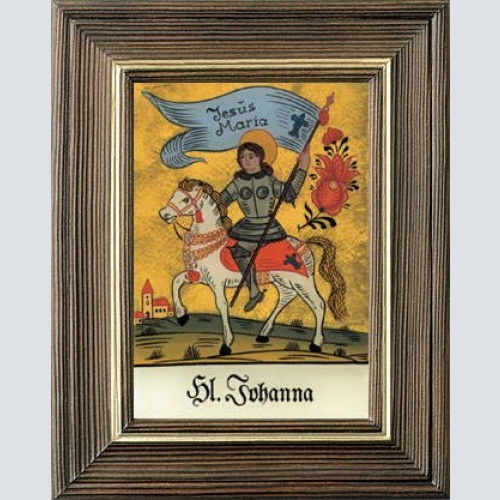 Hinterglasbild Hl. Johanna 24 Karat Blattgold-Hintergrund Holzrahmen, ca. 12,5