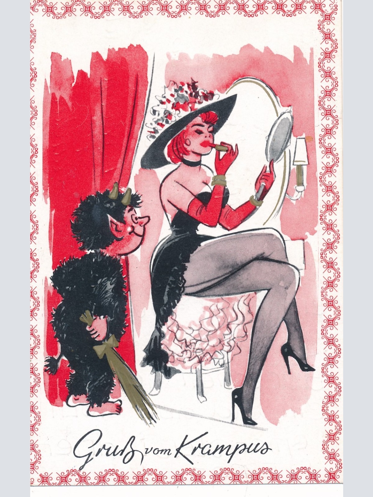 AK Gruss vom Krampus mit Krampusine Ansichtskarte (17992)