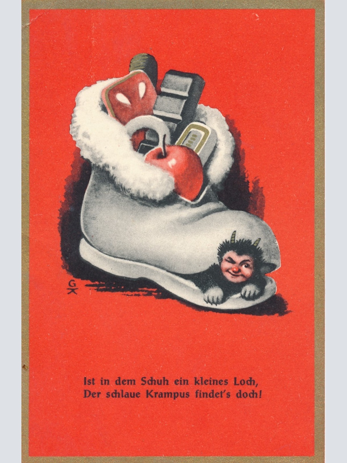 AK Gruss vom Krampus ist in dem Schuh ein kleines loch Ansichtskarte (18000)
