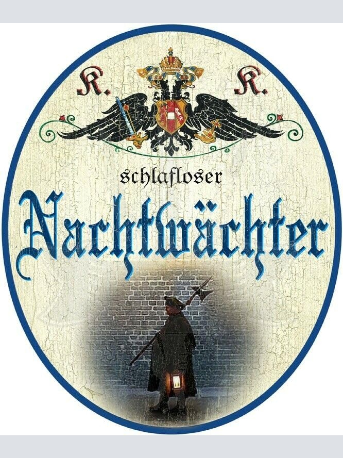 KuK Nostalgie Holzschild - Schlafloser Nachtwächter - Mann Lampe TH (Größe: